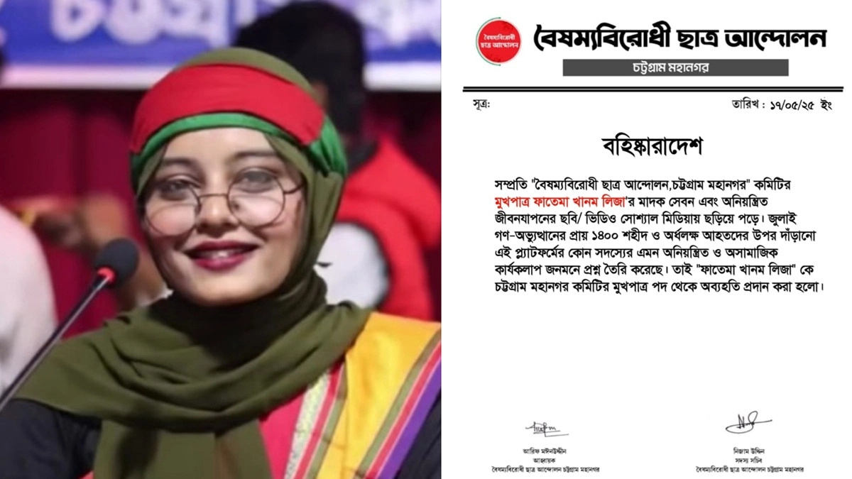 মাদক-অনিয়ন্ত্রিত জীবনযাপনের অভিযোগে নারী সমন্বয়ককে অব্যাহতি