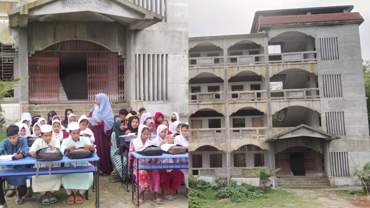 ৫ বছরেও শেষ হয়নি ভবন নির্মাণ, খোলা মাঠই ‘শ্রেণিকক্ষ’