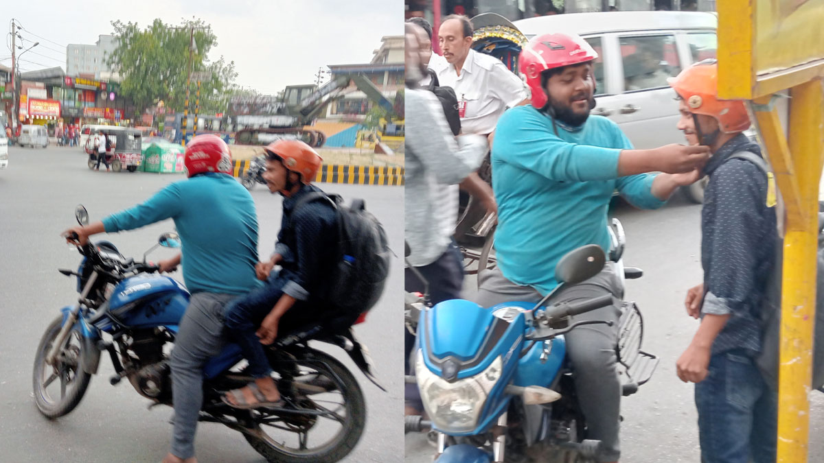 যাত্রীর হেলমেটে উদাসীন বাইকাররা