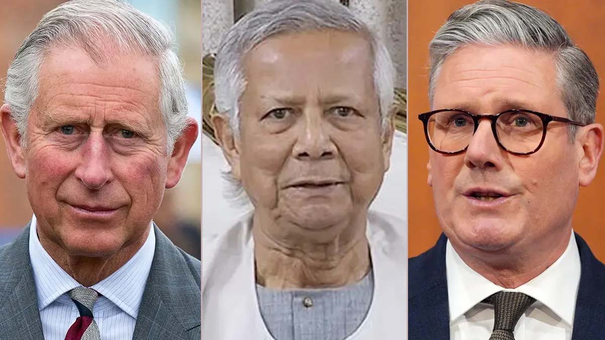 রাজা তৃতীয় চার্লস, প্রধান উপদেষ্টা ড. মুহাম্মদ ইউনূস ও ব্রিটিশ প্রধানমন্ত্রী কিয়ার স্টারমার।       ছবি- সংগৃহীত