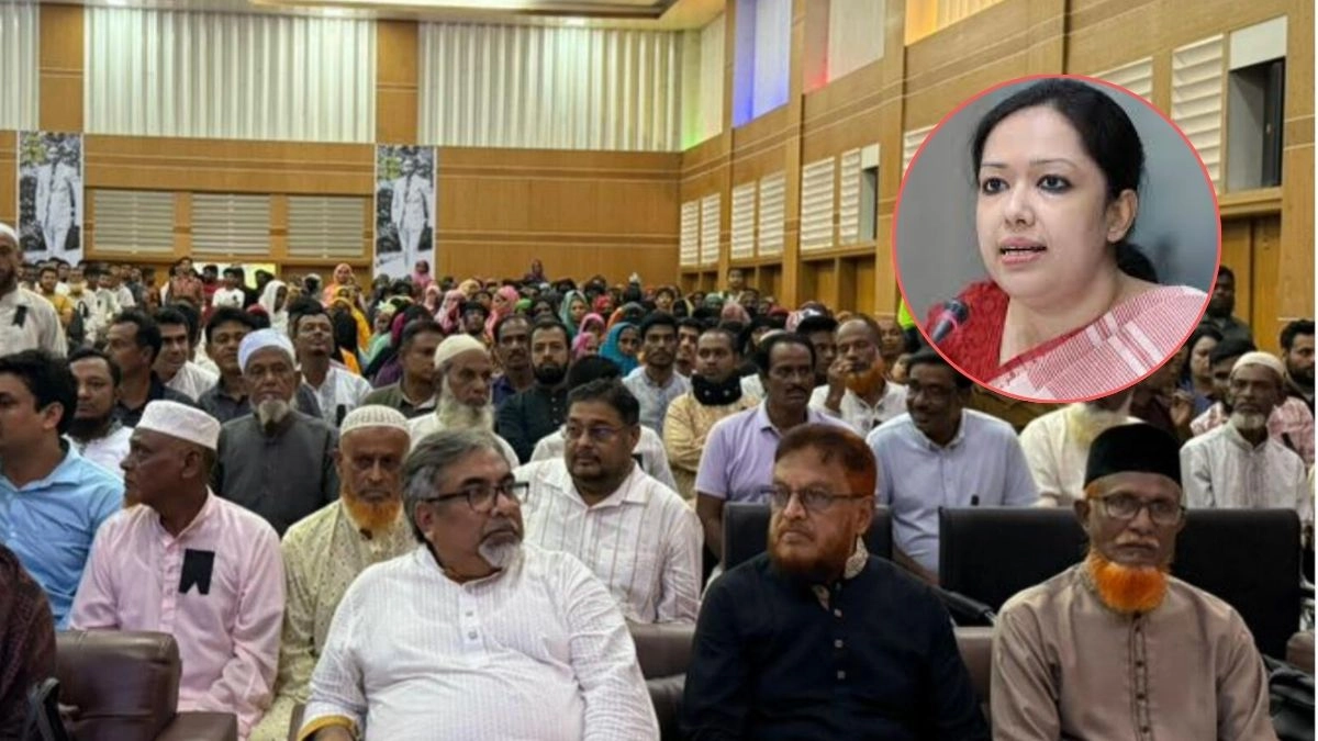 ময়মনসিংহের হালুয়াঘাটের উত্তর খয়রাকুড়ি অডিটোরিয়ামে বক্তব্য দেন সহ-আন্তর্জাতিকবিষয়ক সম্পাদক ব্যারিস্টার রুমিন ফারহানা। ছবি-রূপালী বাংলাদেশ