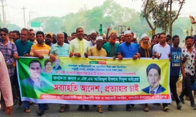 বিএনপি নেতা পিকুলের অব্যাহতির আদেশ প্রত্যাহারে দাবিতে মিছিল