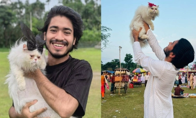 বিড়াল ‍‍ফ্লপি‍‍র সঙ্গে ইয়াসিন আহমেদ সজীব।    ছবি- সংগৃহীত