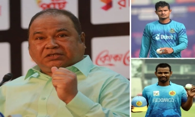বাংলাদেশ ক্রিকেট বোর্ডের প্রধান নির্বাচক গাজী আশরাফ হোসেন লিপু, নাসুম আহমেদ ও তানভীর ইসলাম। ছবি- সংগৃহীত