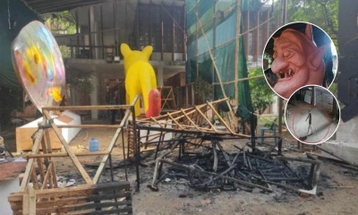 ‘ফ্যাসিবাদের মুখাকৃতি’তে আগুন দেয় ছাত্রলীগ কর্মী
