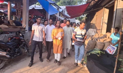 গণঅধিকার পরিষদের পক্ষ থেকে পুলেরঘাট বাজারে লিফলেট বিতরণ। ছবি- রূপালী বাংলাদেশ