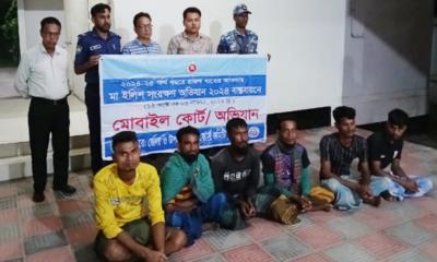 মেঘনায় ইলিশ শিকারের দায়ে ৬ জেলের কারাদন্ড