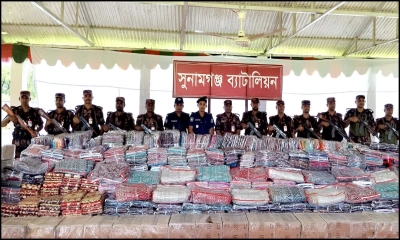 সুনামগঞ্জে সাড়ে ৫ কোটি টাকার ভারতীয় পণ্য জব্দ করেছে বিজিবি