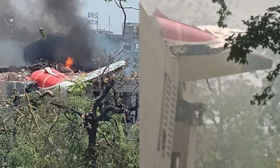 গুজরাটে বিমান বিধ্বস্ত: লোকালয়ের অনেকেরই প্রাণহানির শঙ্কা