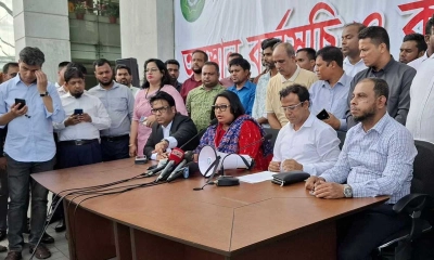 রাজধানীর আগারগাঁওয়ে এনবিআরের প্রধান কার্যালয়ে সংবাদ সম্মেলন। ছবি- সংগৃহীত