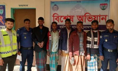 ধর্মপাশায় পাঁচজন পলাতক আসামি গ্রেপ্তার