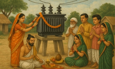 হঠাৎ ট্রান্সফরমারের পূজা করলেন গ্রামবাসী!