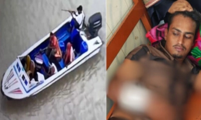 ঈশ্বরদীতে নৌকা থেকে গুলি ছোড়া হচ্ছে। আরেক পাশে আহত রাখাল। ছবি- রূপালী বাংলাদেশ