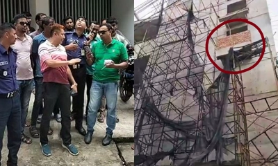 নির্মাণাধীন ৭ তলা ভবনের ৬ তলার সানসেট ভেঙে নিচে পড়ে নিহত ৩।   ছবি- রূপালী বাংলাদেশ