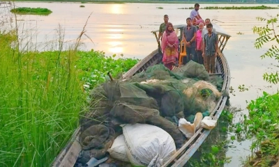 মান্দায় দেশীয় মাছ রক্ষায় অভিযান, কারেন্ট জাল জব্দ