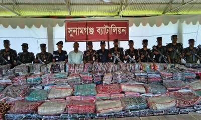 বিজিবির অভিযানে প্রায় ৬ কোটি টাকার ভারতীয় শাড়ি ও কসমেটিকস জব্দ