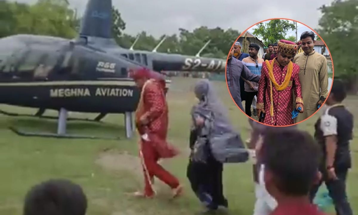 হেলিকপ্টারে বিয়ে সৌদি প্রবাসী শাকিবের। ছবি- রূপালী বাংলাদেশ