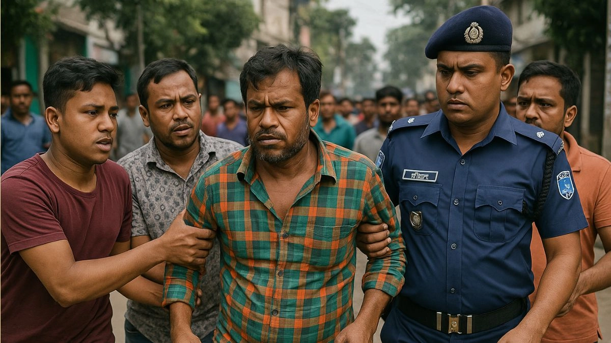মোস্তফা কামালকে ধরে পুলিশে দিল এলাকাবাসী। ছবি- এআই দিয়ে তৈরি
