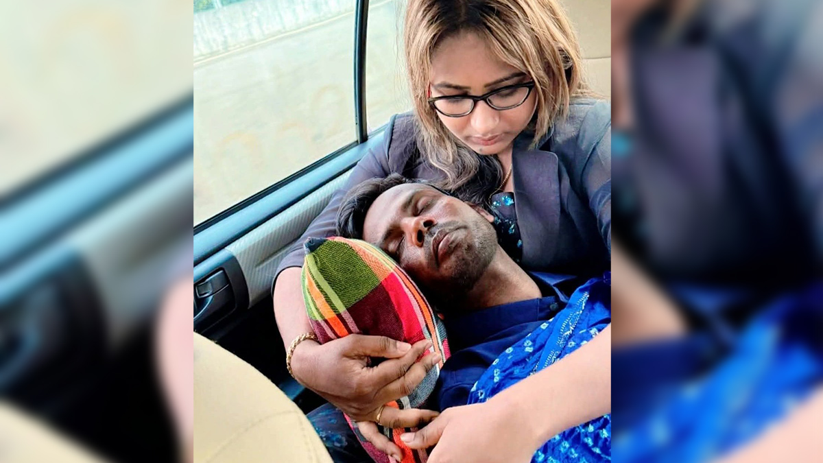 রিয়ামনির কোলে মাথা রেখে শুয়ে আছেন হিরো আলম। ছবি - সংগৃহীত