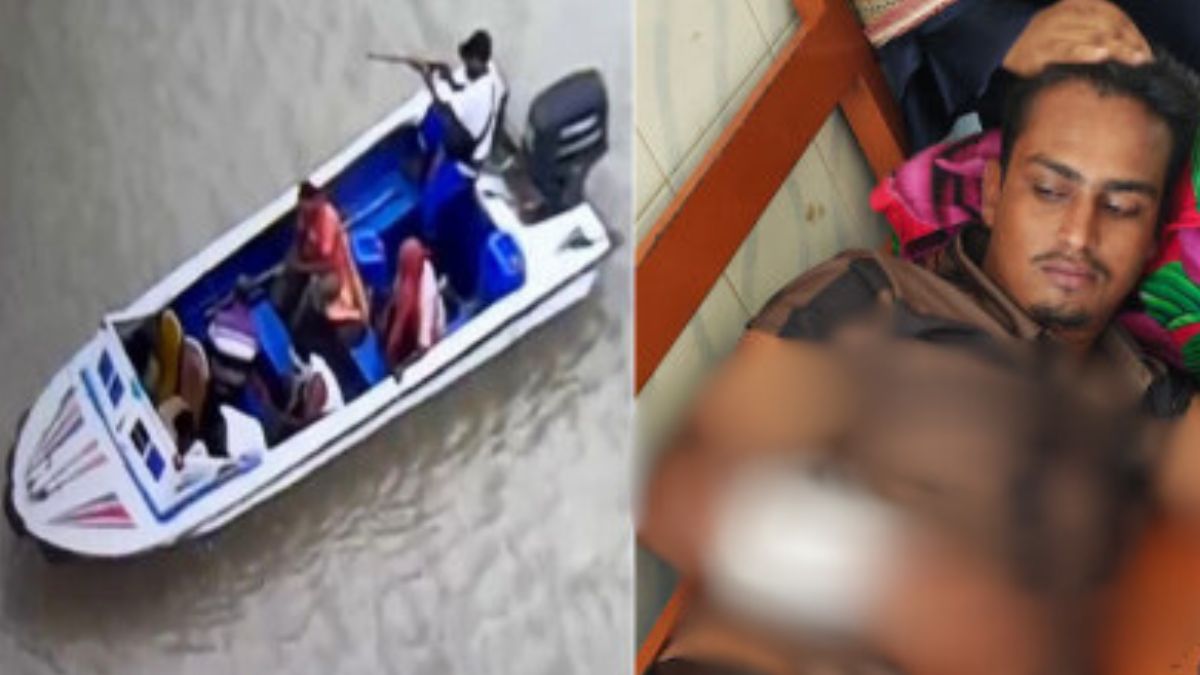 ঈশ্বরদীতে নৌকা থেকে গুলি ছোড়া হচ্ছে; আরেক পাশে আহত রাখাল। ছবি- রূপালী বাংলাদেশ