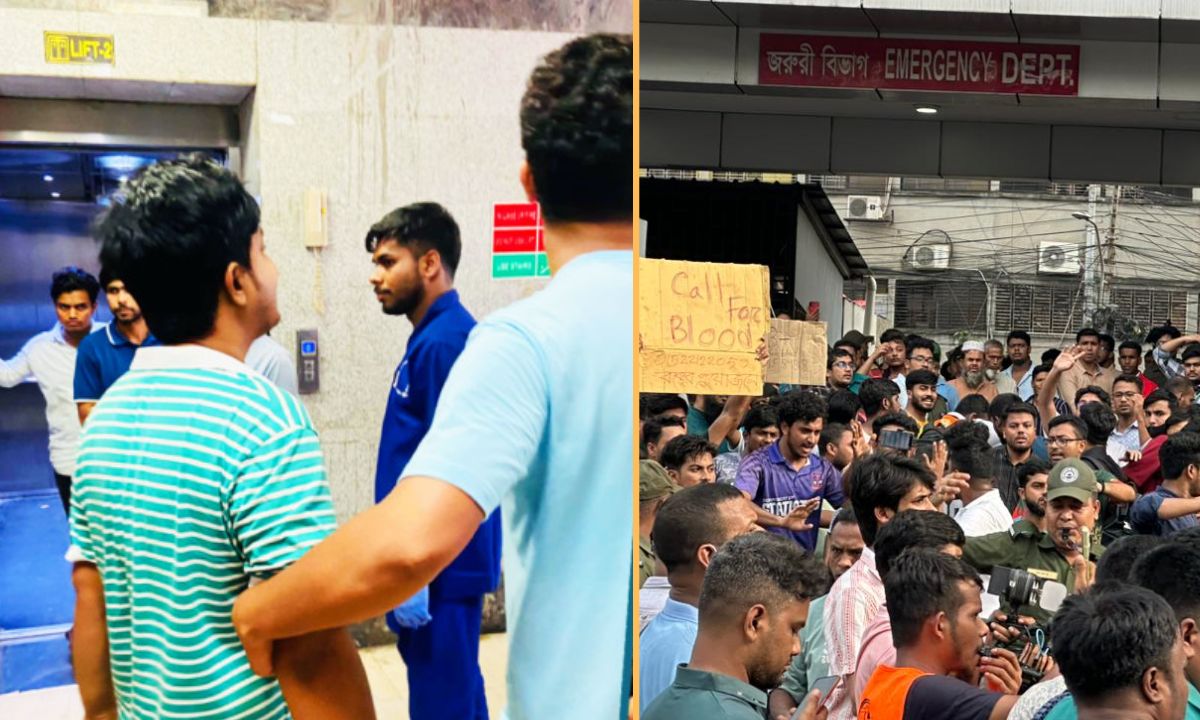 ঢাকা মেডিকেল কলেজের জরুরি বিভাগে জুনায়েদের খোঁজে ছুঁটে বেড়াচ্ছেন বাবা। ছবি- সংগৃহীত