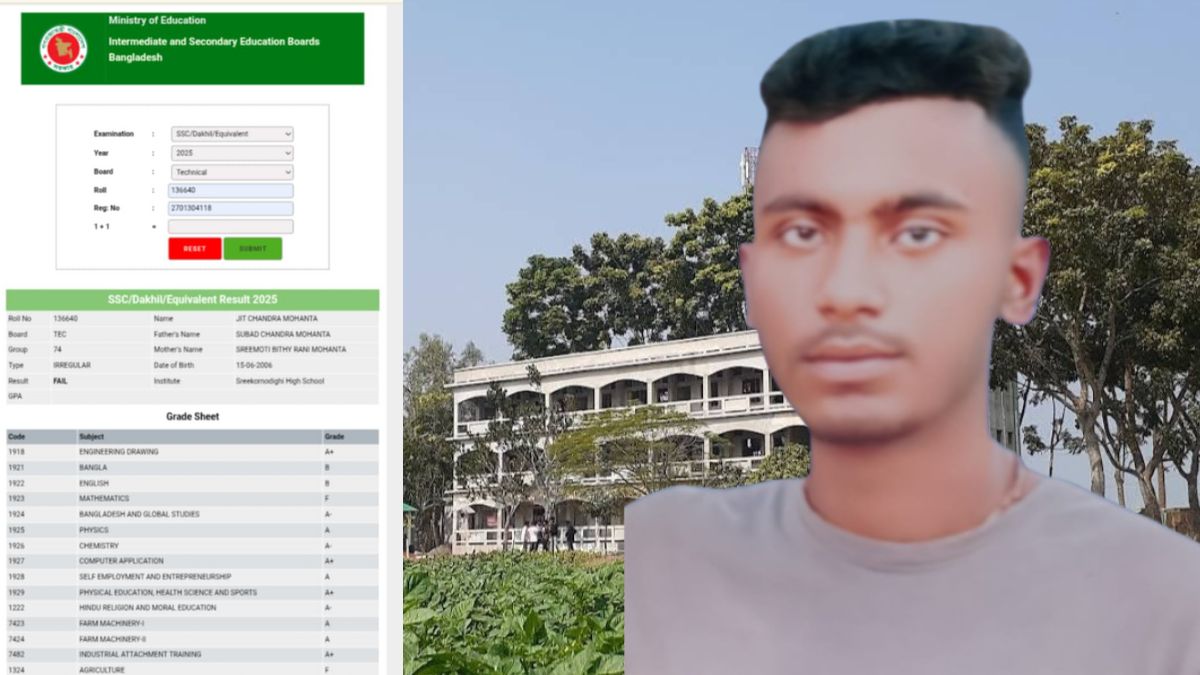 পরীক্ষার ফলাফলের মার্কশিট ও শিক্ষার্থী জিৎ চন্দ্র মোহন্ত। ছবি- রূপালী বাংলাদেশ