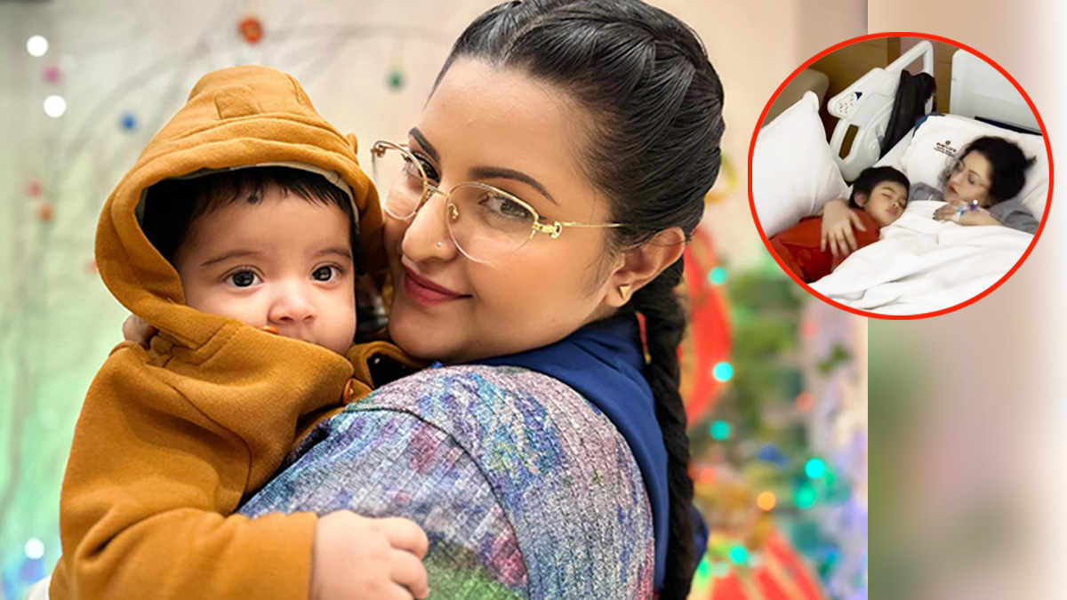 নিজের ছেলে পুণ্যের সঙ্গে পরীমণি। ছবি - সংগৃহীত