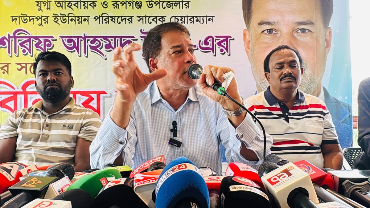 রূপগঞ্জের পূর্বাচল নিঝুম পল্লী রিসোর্টে সাংবাদিকদের সঙ্গে আয়োজিত মতবিনিময় বক্তব্য দেন নারায়ণগঞ্জ জেলা বিএনপির যুগ্ম আহ্বায়ক শরিফ আহমেদ টুটুল। ছবি- রূপালী বাংলাদেশ