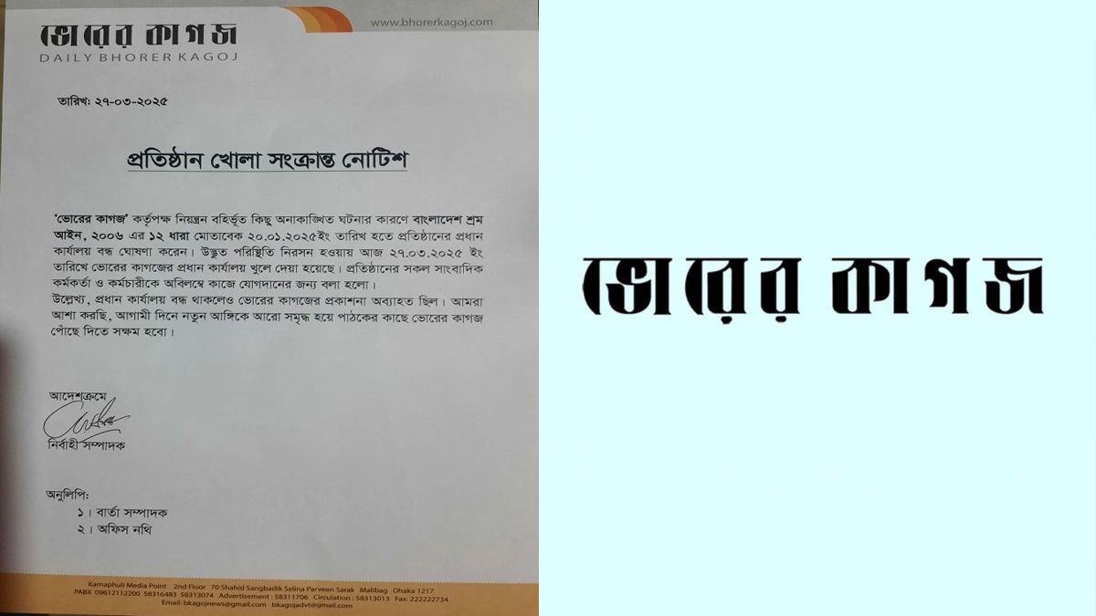 পুনরায় খুলেছে ভোরের কাগজের প্রধান কার্যালয়
