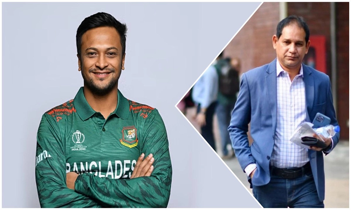 সাকিব আল হাসান ও প্রধান নির্বাচক হাবিবুল বাশার সুমন। ছবি : সংগৃহীত
