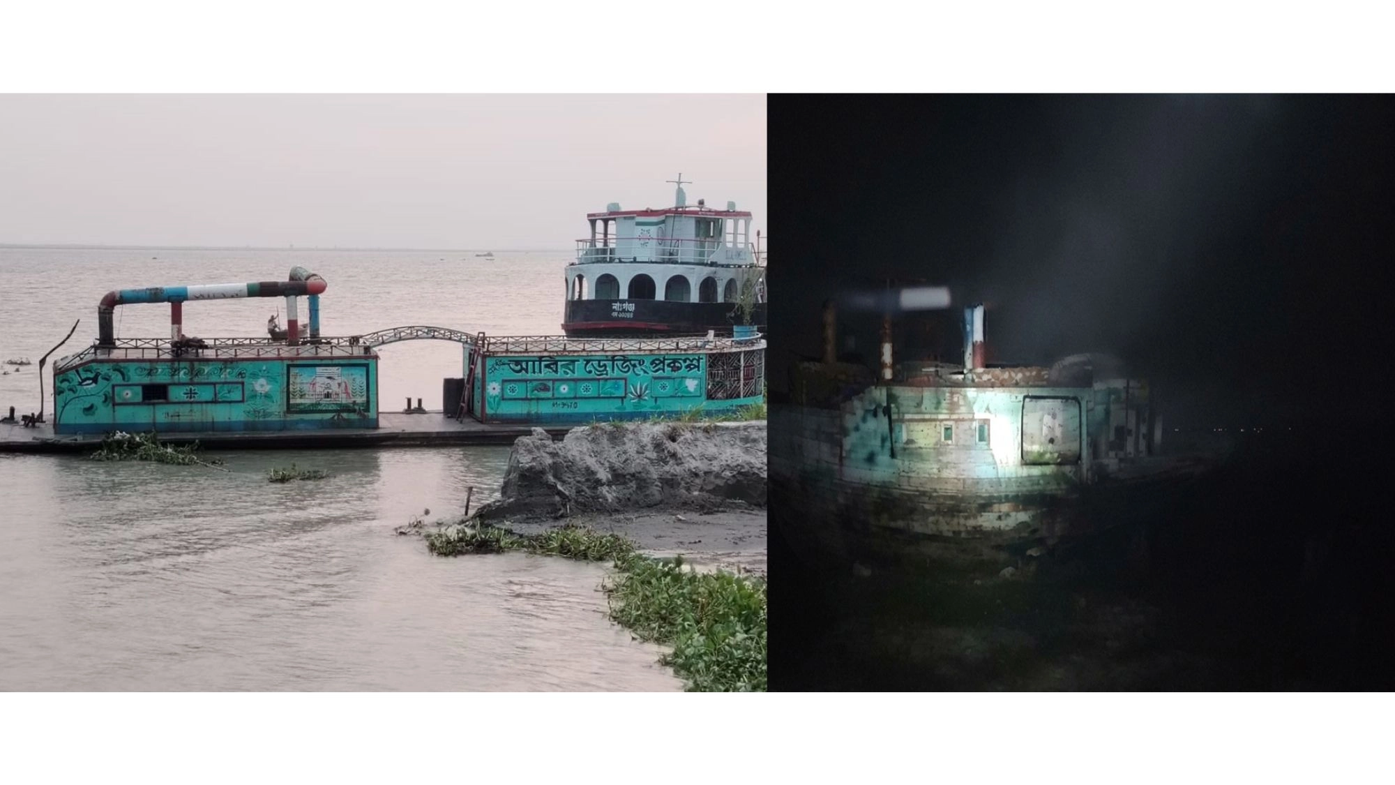 রাতের আঁধারে নদী  থেকে বালু উত্তোলন