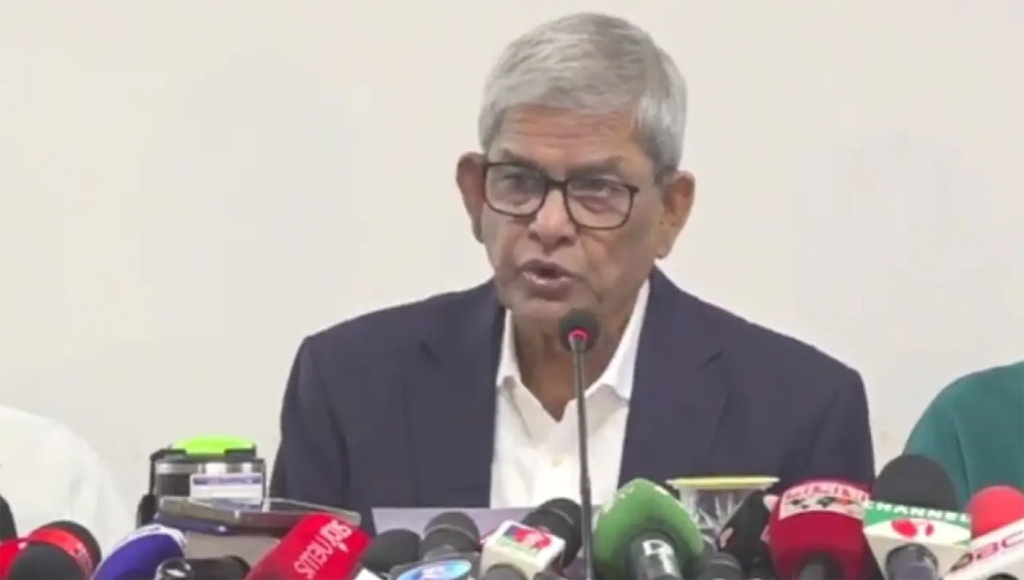 সংবাদ সম্মেলনে বিএনপির মহাসচিব মির্জা ফখরুল ইসলাম আলমগীর। ছবি: সংগৃহীত