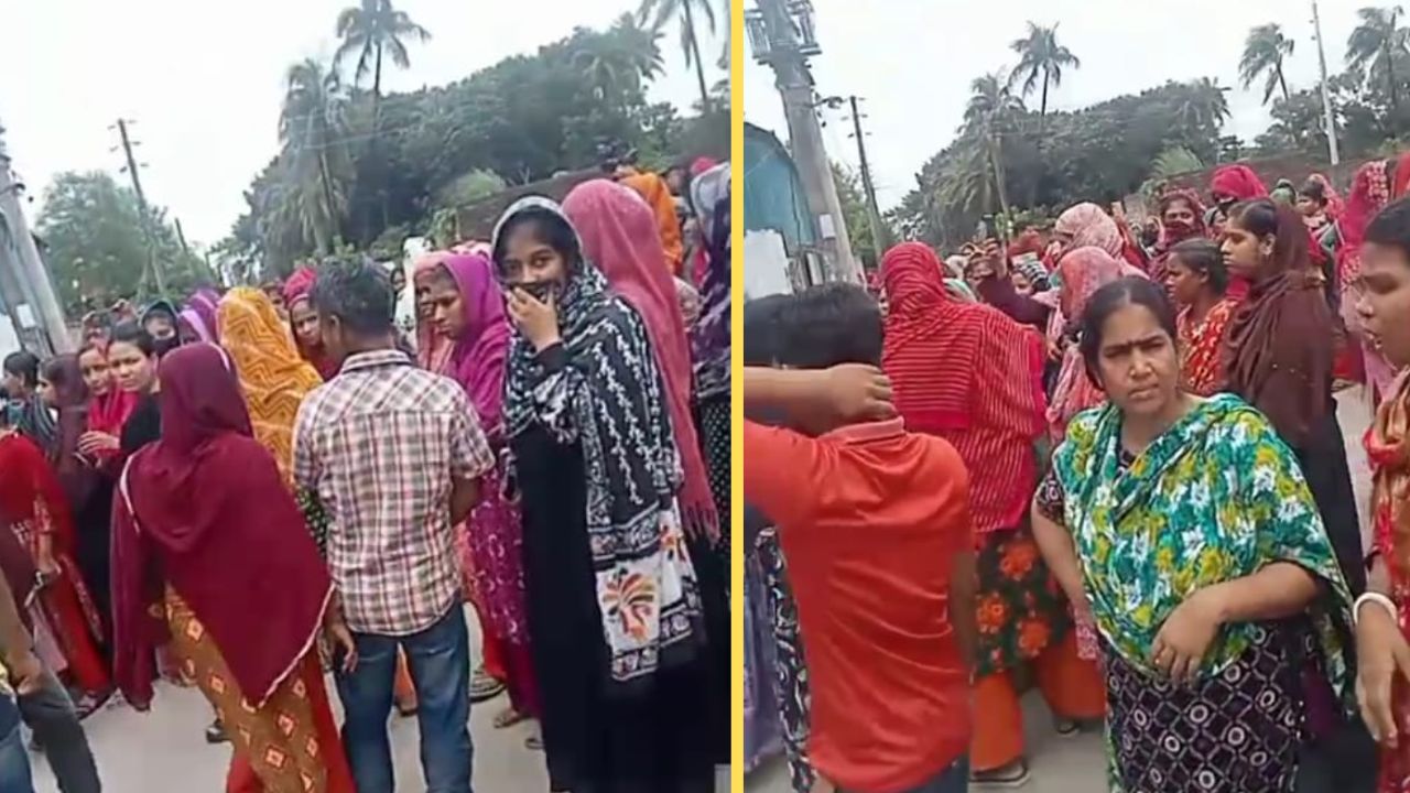 বরিশালে বকেয়া বেতনের দাবিতে ফরচুন সুজের শ্রমিকদের বিক্ষোভ। ছবি- ভিডিও থেকে নেওয়া