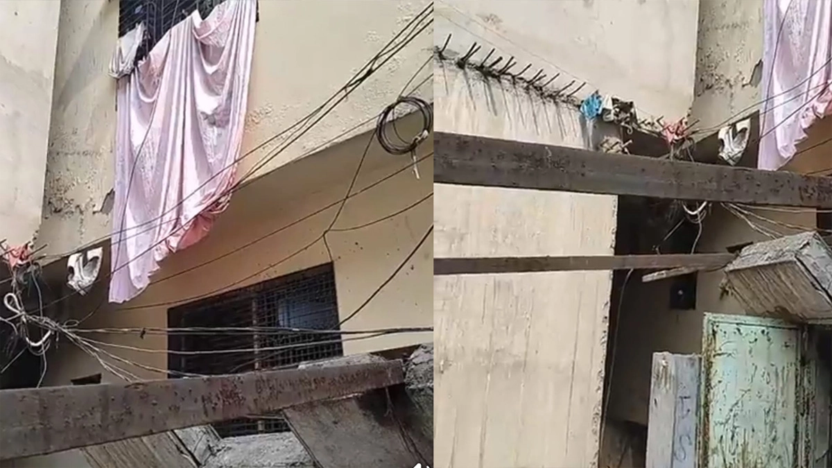 কেরানীগঞ্জে হেলে পড়েছে ভবন। ছবি- সংগৃহীত