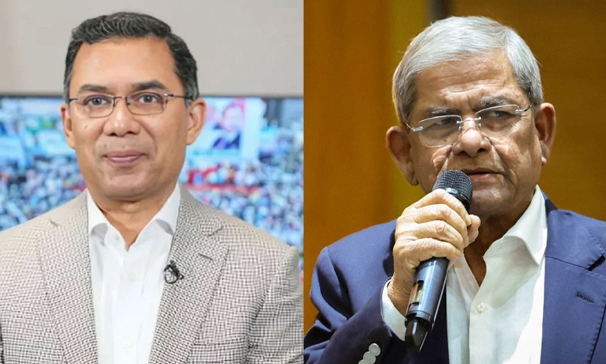 প্রধানমন্ত্রী তারেক রহমান ও স্থানীয় সরকার, পল্লী উন্নয়ন ও সমবায়মন্ত্রী মির্জা ফখরুল ইসলাম আলমগীরক। ছবি- সংগৃহীত