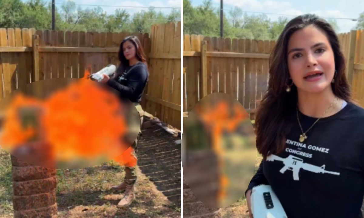 ফায়ার গান দিয়ে কোরআন পুড়িয়ে বিতর্কে রিপাবলিকান প্রার্থী ভ্যালেন্টিনা গোমেজ। ছবি- ভিডিও থেকে নেওয়া