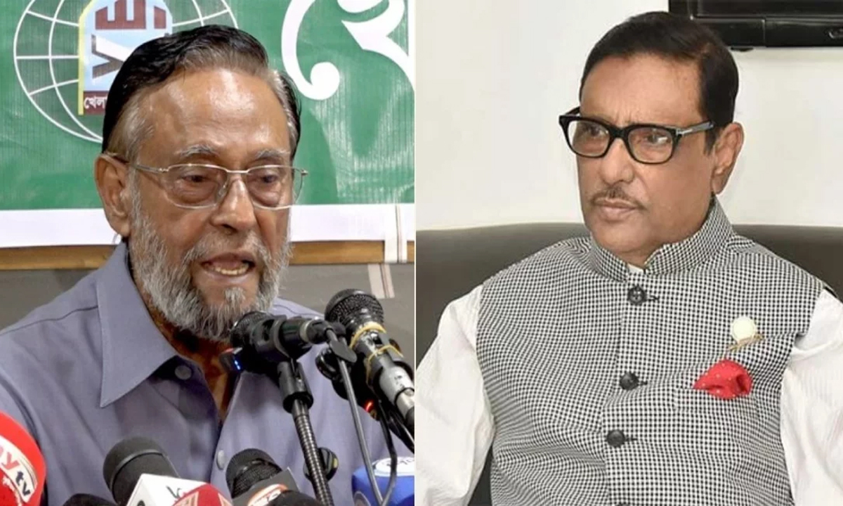 এলডিপির সভাপতি কর্নেল (অব.) অলি আহমদ, বীর বিক্রম (বামে) ও ওবায়দুল কাদের। ছবি- সংগৃহীত
