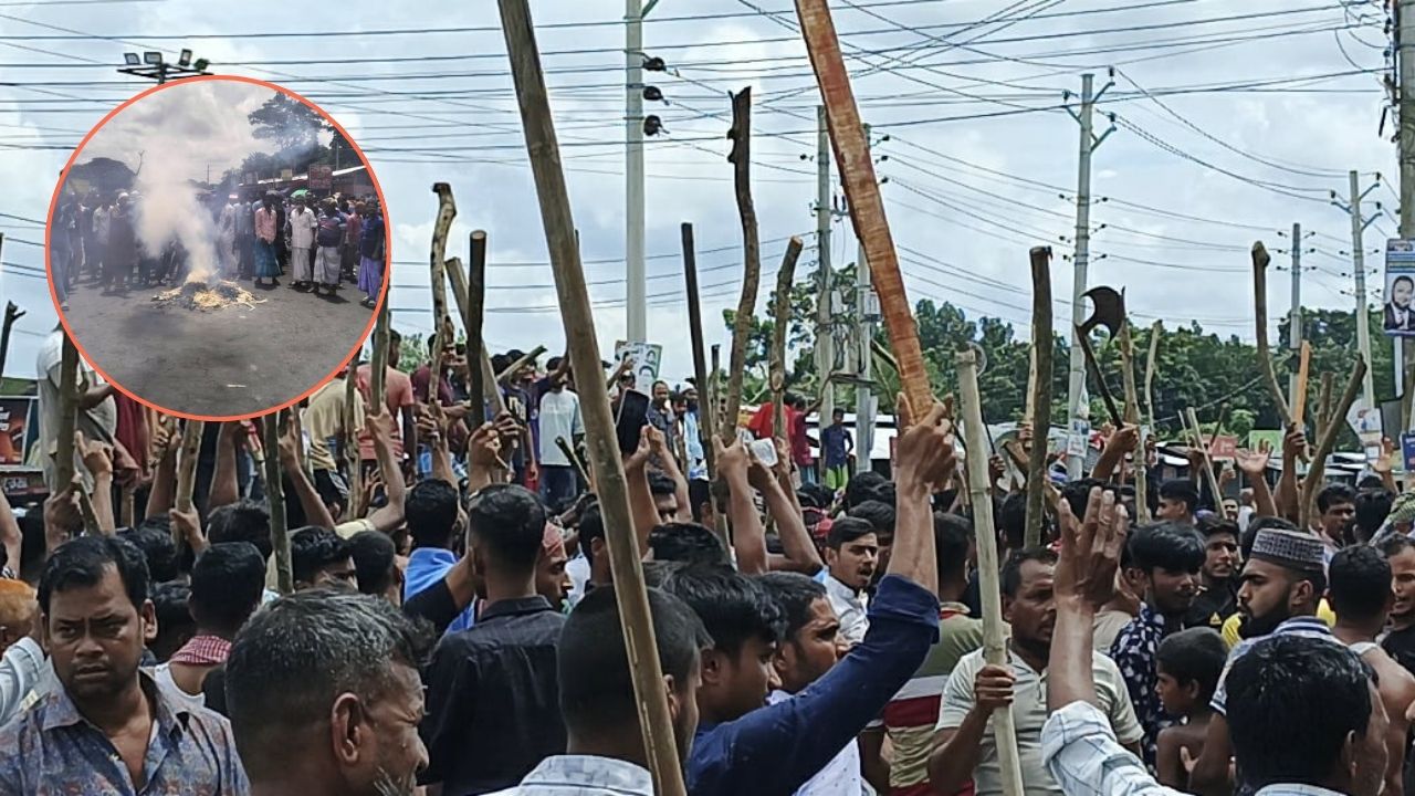 ভাঙ্গায় থানা ও উপজেলা পরিষদে হামলা আন্দোলনকারীদের। ছবি- রূপালী বাংলাদেশ