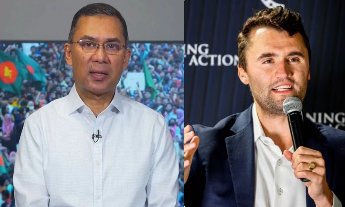 বিএনপির ভারপ্রাপ্ত চেয়ারম্যান তারেক রহমান ও মার্কিন ডানপন্থি যুবকর্মী সংগঠনের প্রতিষ্ঠাতা চার্লি কার্ক। ছবি- সংগৃহীত