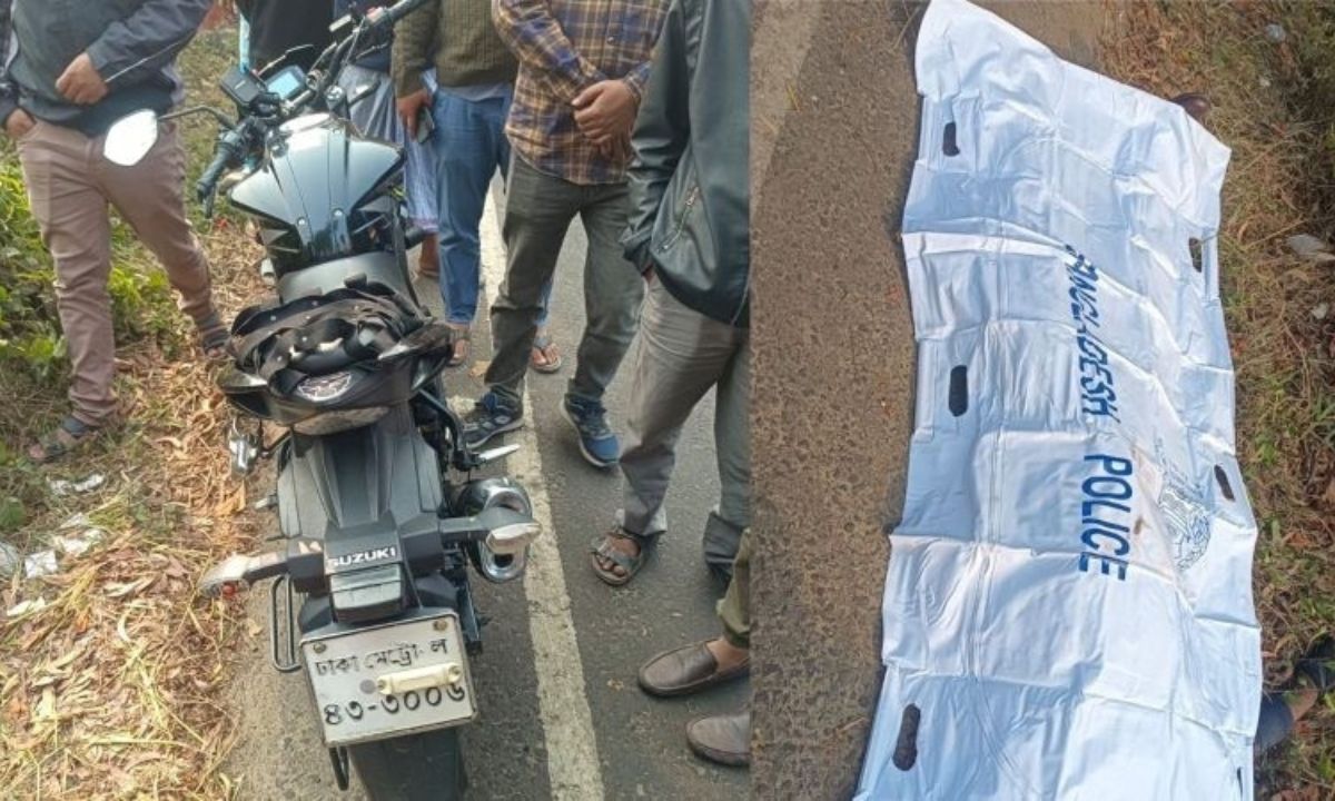 দুর্ঘটনাকবলিত মোটরসাইকেল ও তার লাশ। ছবি : রূপালী বাংলাদেশ