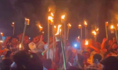 কিশোরগঞ্জের বাজিতপুরকে জেলা করার দাবিতে মশাল মিছিল। ছবি- রূপালী বাংলাদেশ