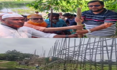 গ্রামবাসীর যাতায়াতে বাঁশের সাঁকো নির্মাণ করে দিলেন চেয়ারম্যান প্রার্থী মামুন 