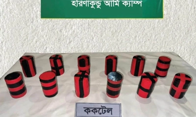 হরিণাকুণ্ডুতে যৌথ অভিযানে ককটেল সদৃশ ১২টি বস্তু উদ্ধার