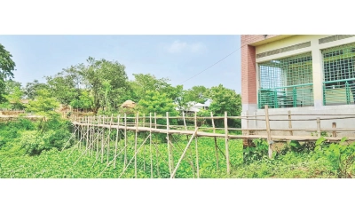 শিক্ষার্থীদের একমাত্র  ভরসা কাঠের সাঁকো