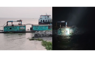 রাতের আঁধারে নদী  থেকে বালু উত্তোলন