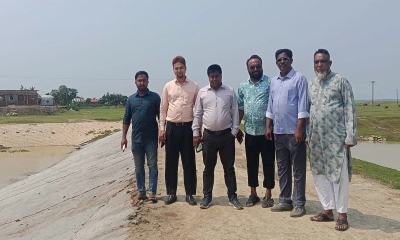 ধর্মপাশায় ফসলি জমিতে জলাবদ্ধতা ও হাওরের বেড়িবাঁধ পরিদর্শনে ইউএনও
