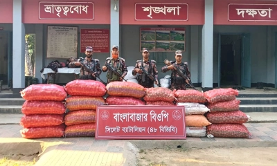 সিলেট-সুনামগঞ্জ সীমান্তে ৯০ লাখ টাকার চোরাচালানের পণ্য জব্দ