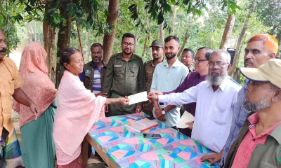 ক্ষতিপূরণের চেক বিতরণ । ছবি- রূপালী বাংলাদেশ