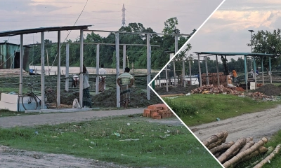 শ্রীপুরে শীতলক্ষ্যা নদীর চরে দখল করে নির্মিত হচ্ছে স্থাপনা। ছবি- রূপালী বাংলাদেশ