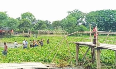 ৫০ বছরের বাঁশের সাঁকো ভেঙে যোগাযোগ বিচ্ছিন্ন, ব্রিজ চায় এলাকাবাসী। ছবি- রূপালী বাংলাদেশ
